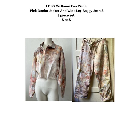 LOLO On Kauai Two Piece Pink Denim Jacket And Wide Left Baggy Jean Set Size S - Picture 1 of 16